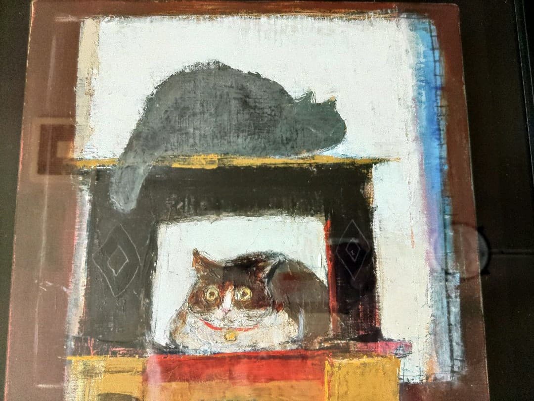 猫の時間 松波照慶 M8号 縦 かわいいネコちゃん 油彩画 4匹