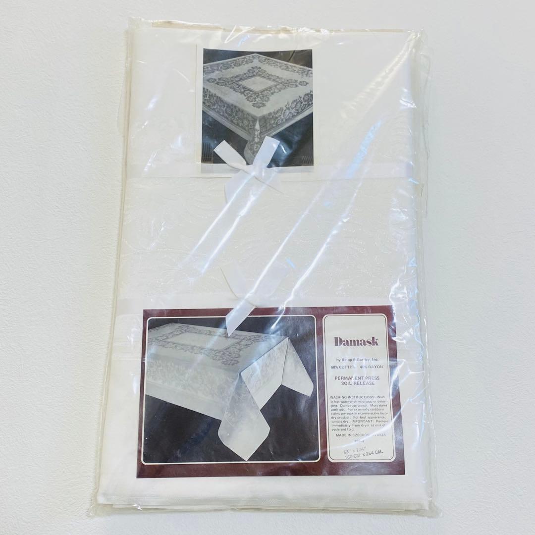 【新品】Kemp & Beatleyダマスク テーブルクロス ホワイト 希少品 撥水 テーブルクロス オフホワイト レース 135×190cm ジャガード