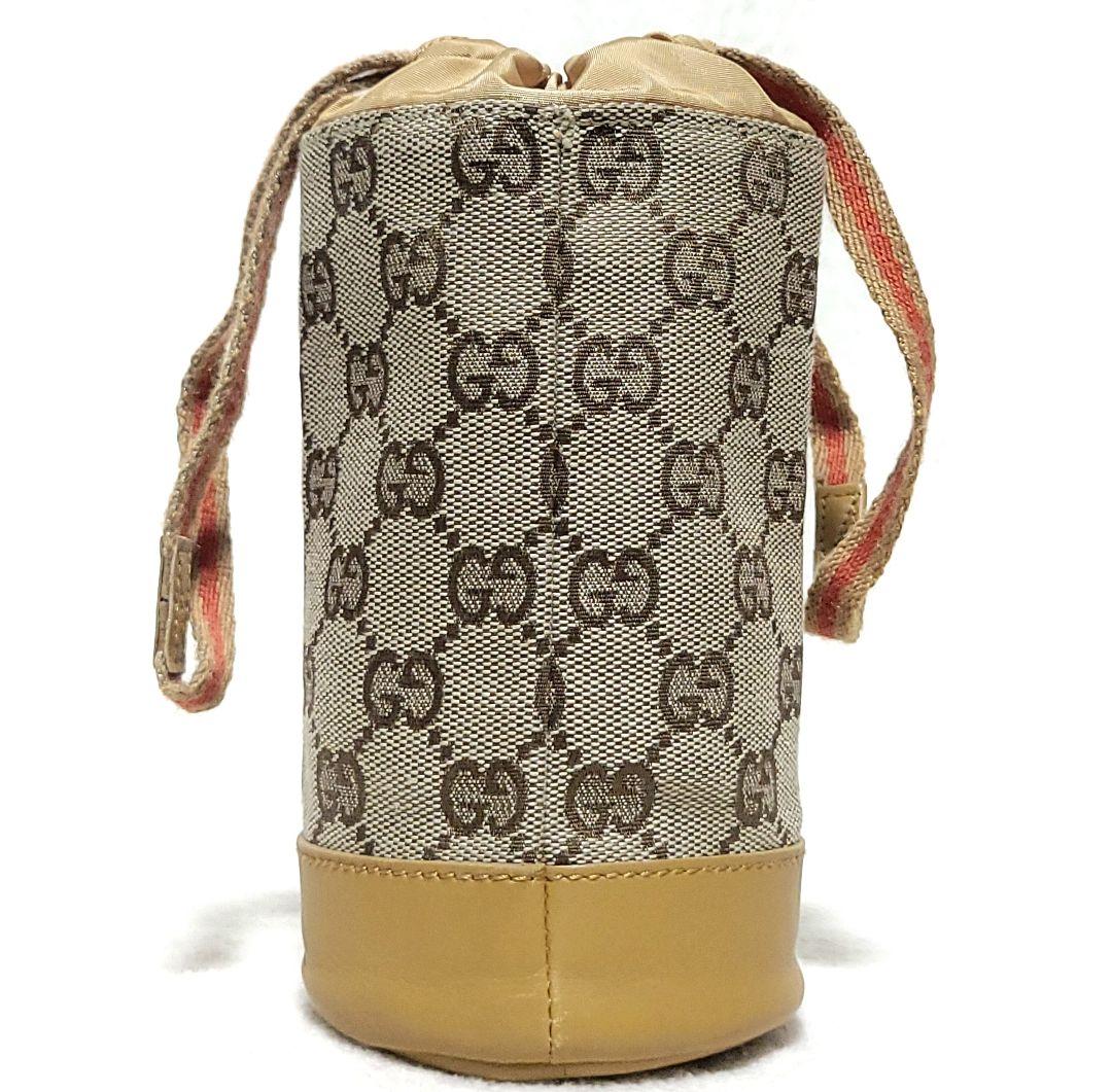 美品】GUCCI ボトルケース 水筒 GGキャンバス シェリーライン レザー
