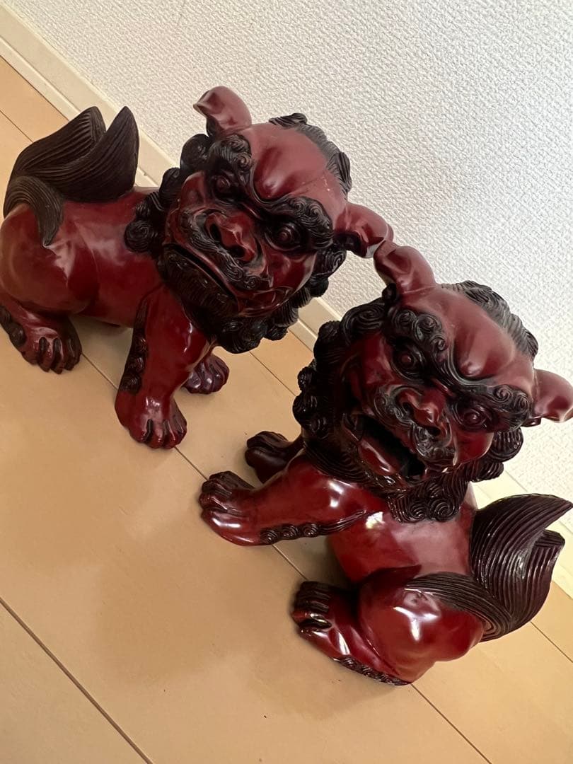 木製赤獅子像 2体セット 玄関守り 魔除け 木製赤獅子像 2体セット 玄関守り 魔除け - メルカリ