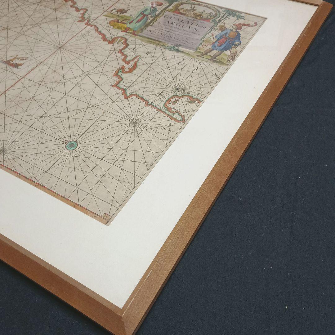 額装品 17世紀 J. ヴァン クーレン作 「西サハラの海岸線」 海図 大型