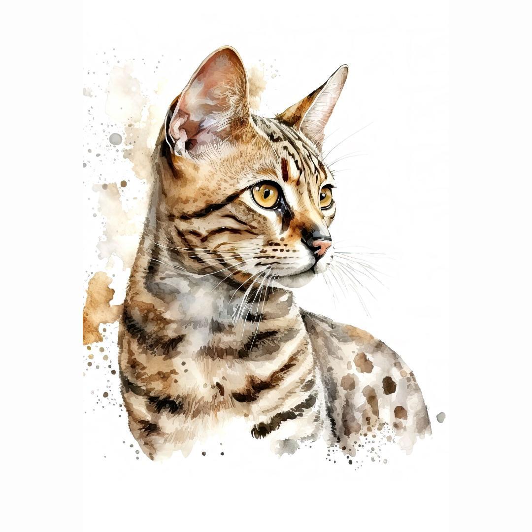 PET87】ベンガル ねこ 猫の絵 アートポスター 可愛い インテリア 水彩
