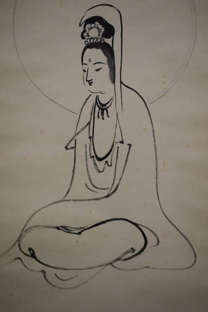 真作/関精拙/観音像画賛/桐極箱付/布袋屋掛軸HH-