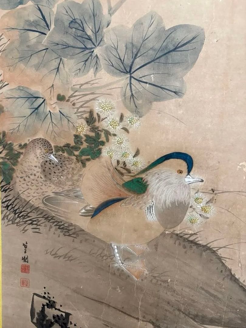 掛軸 花鳥画 牡丹 水鳥 呉昌 江戸後期 明治 日本画 床の間 中幅 - メルカリ