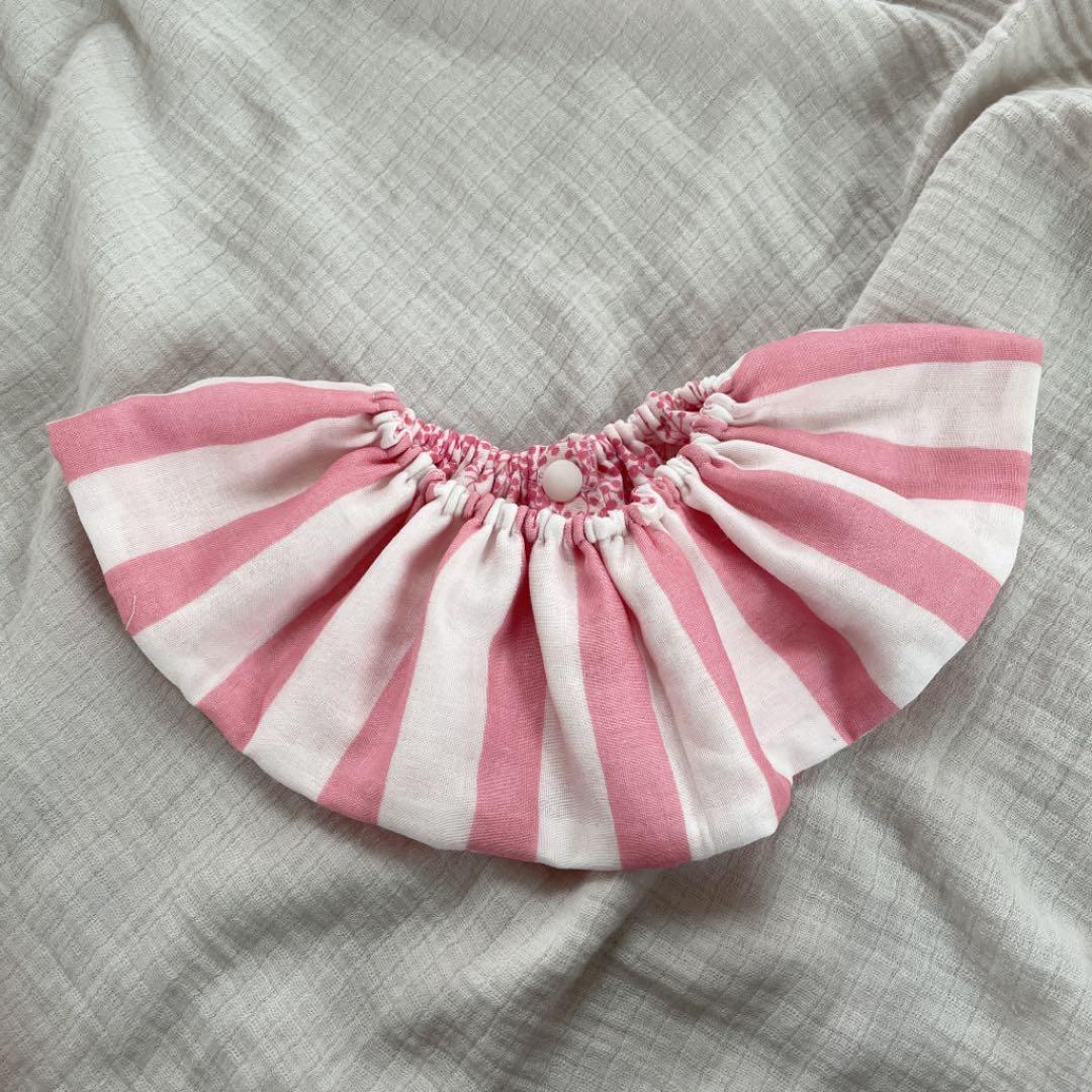再販★ピンクストライプ×ピンクミモザ★ ハンドメイド　リバーシブル　スタイ 再販☆ピンクストライプ×ピンクミモザ☆ ハンドメイド リバーシブル