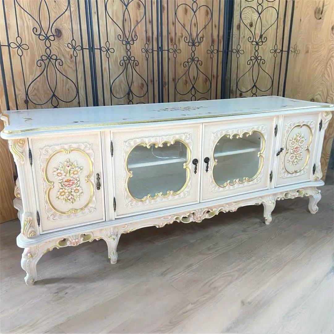 テレビボード　ロココ調　猫脚 プリンセス ヨーロピアン 姫系　花柄⑤ テレビボード テレビ台 120cm 猫脚 洋風 ヨーロピアン 白家具