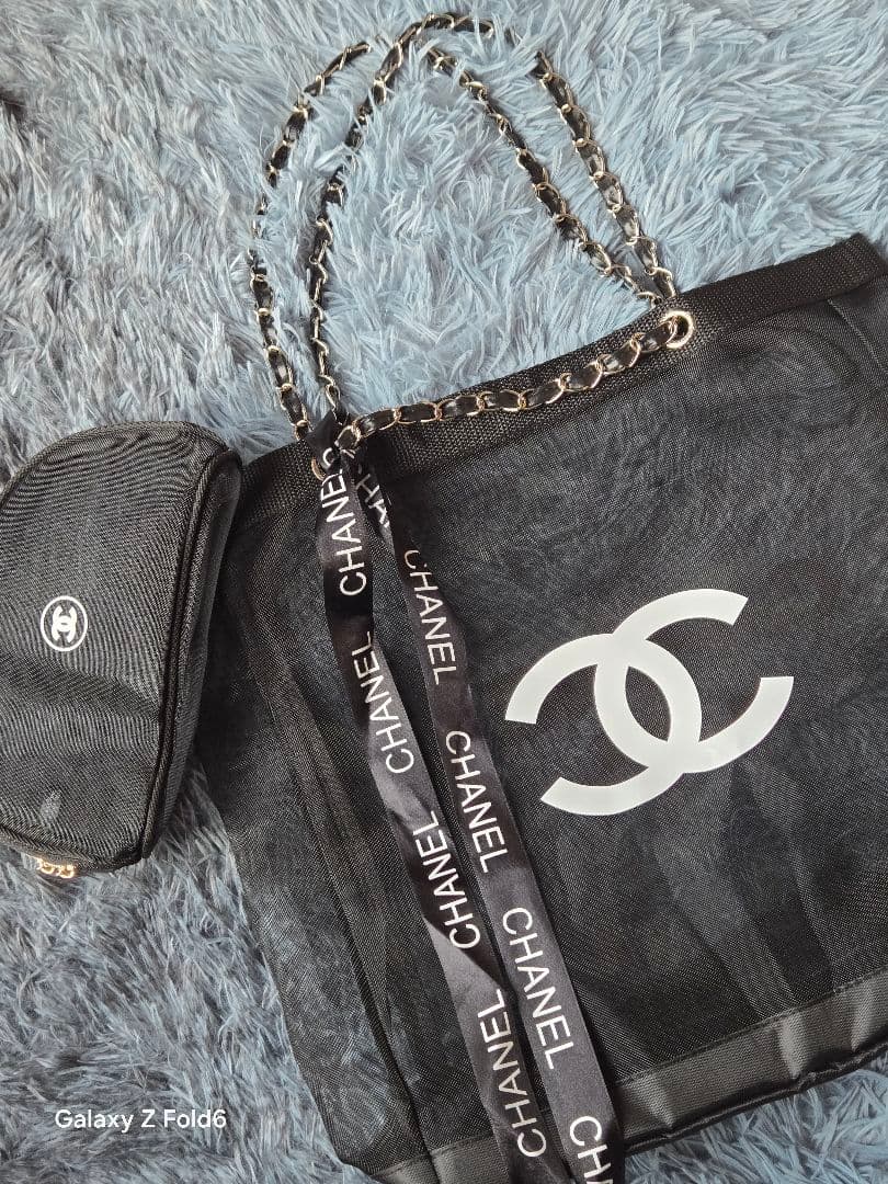夏*つ様 CHANEL シャネル メッシュ トートバッグ＆ポーチ セット シャネルメッシュバッグ 夏用 トート ショルダーバッグ Chanel 黒白
