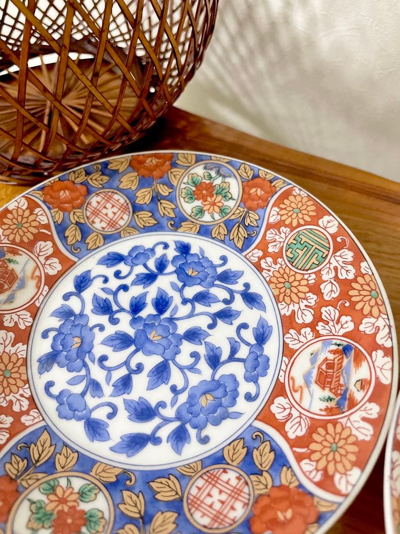 三洋陶器 龍峰窯 染錦花丸紋 小皿 赤絵 古伊万里 金彩 銘々皿 色絵 2枚