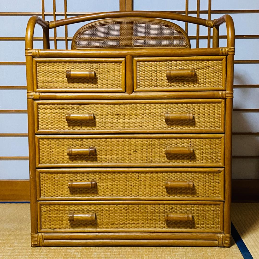 ラタン 籐 棚 チェスト 5段 W75cm D36cm H90.5cm 送料込み ラタン 籐 棚 チェスト 5段 W75cm D36cm H90.5cm 送料込みリビングート