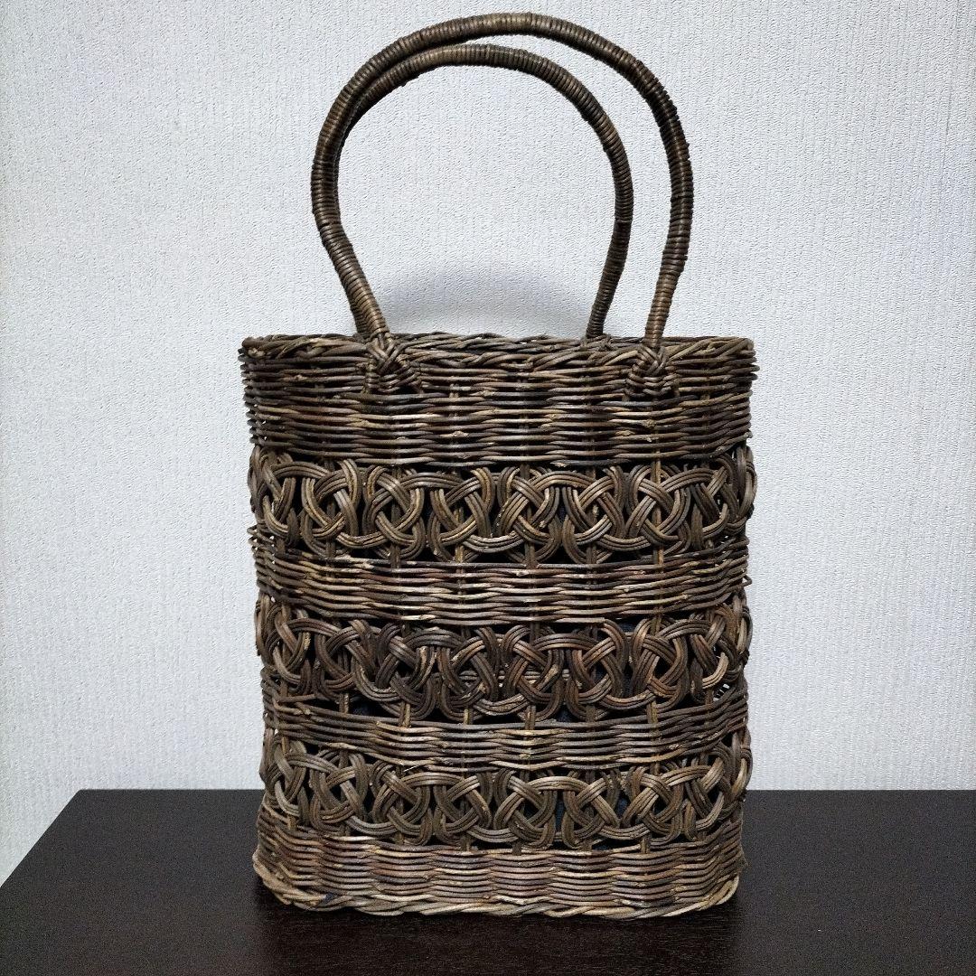 つるかご 巾着付 工芸品 ヴィンテージ 黒葛 くろかずら