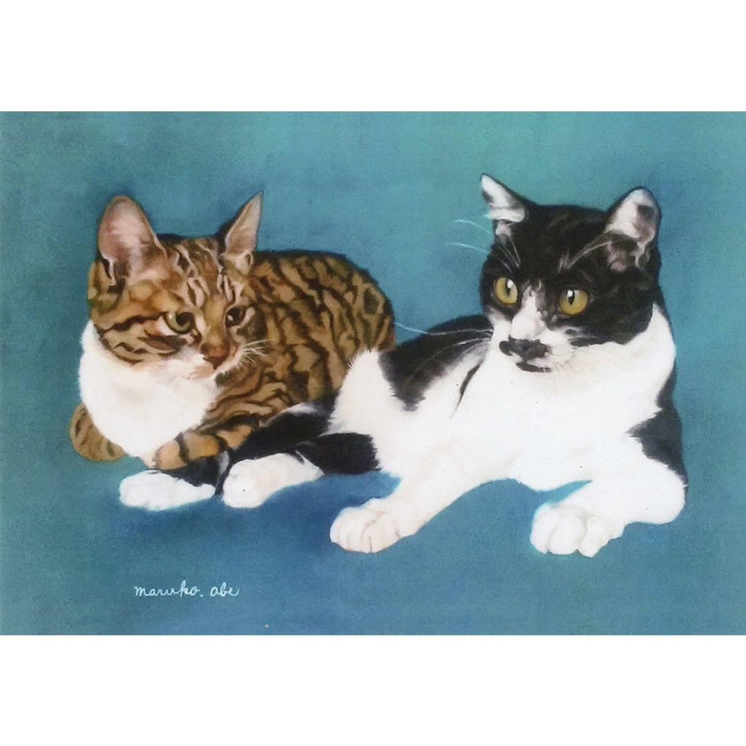 原画「寝床の二匹」《＋猫イラスト３枚無料プレゼント》