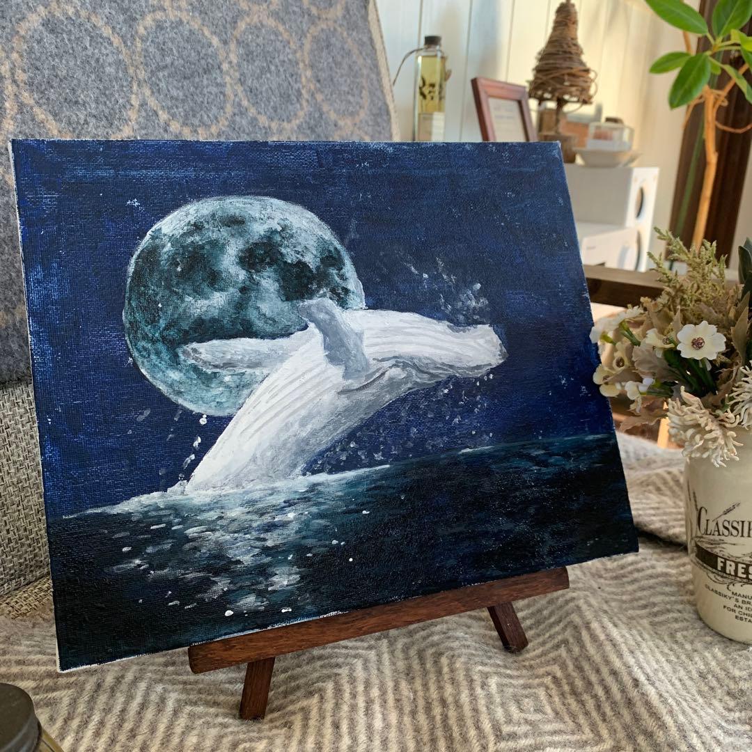 nyago アクリル画 夜景 鯨 海 クジラ 動物画 絵 絵画 イラスト 風景画