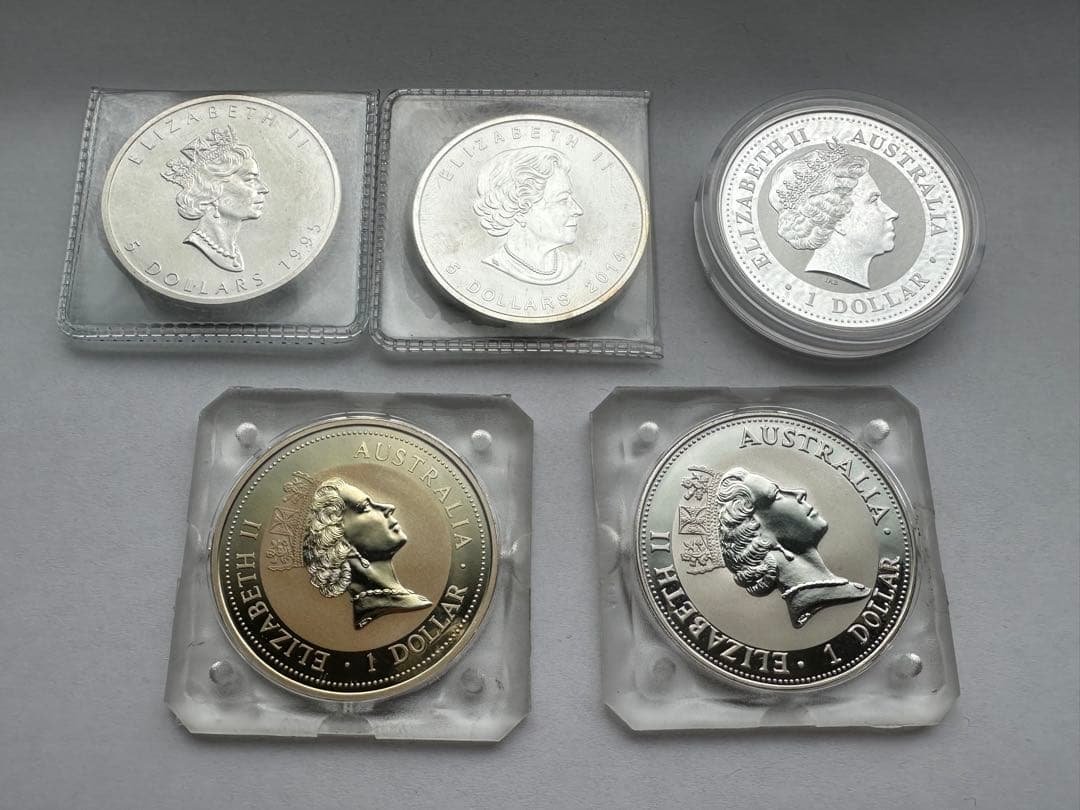 純銀 カナダ銀貨 オーストラリア銀貨 1OZ 9999純銀 銀貨5枚 希少