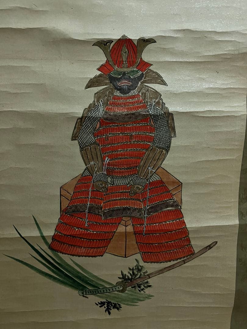 【曰く付き】　武者の掛け軸 端午の節句掛け軸 長江桂舟作 白馬武者