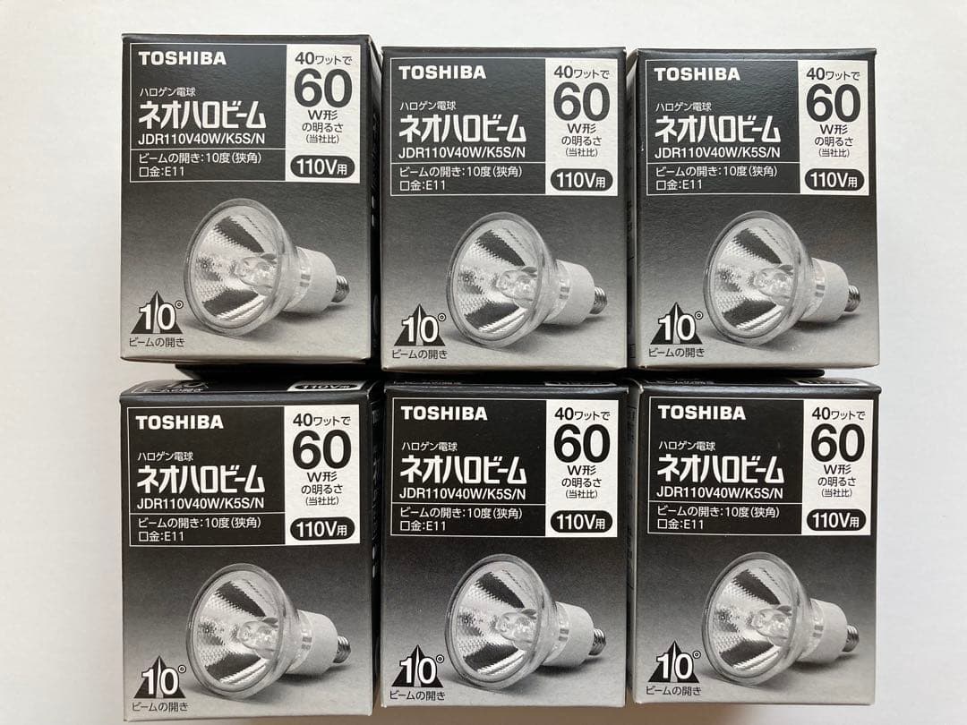 東芝ネオハロビーム60W形110V用　6個 東芝 ネオハロビーム(前面ガラス付) JDR110V40W/K5M/N (電球・蛍光灯