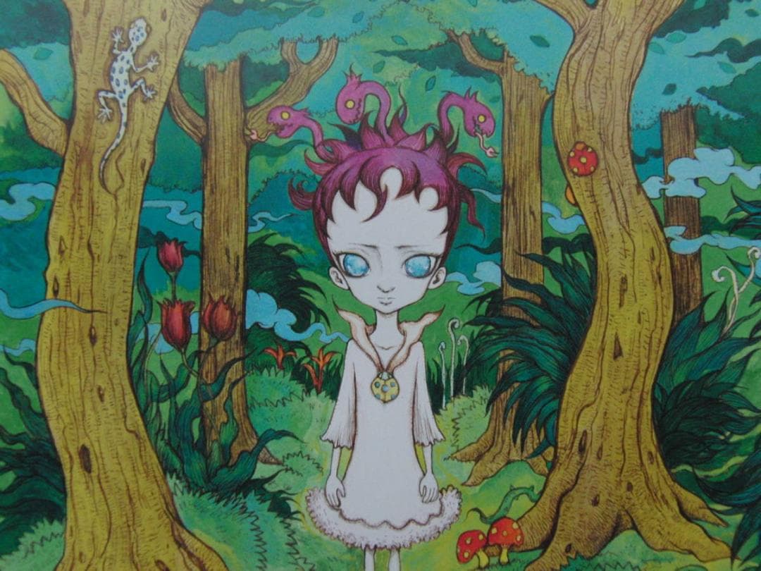 天野弓彦、【Forest】、希少な額装用画集より、状態良好、新品額装付