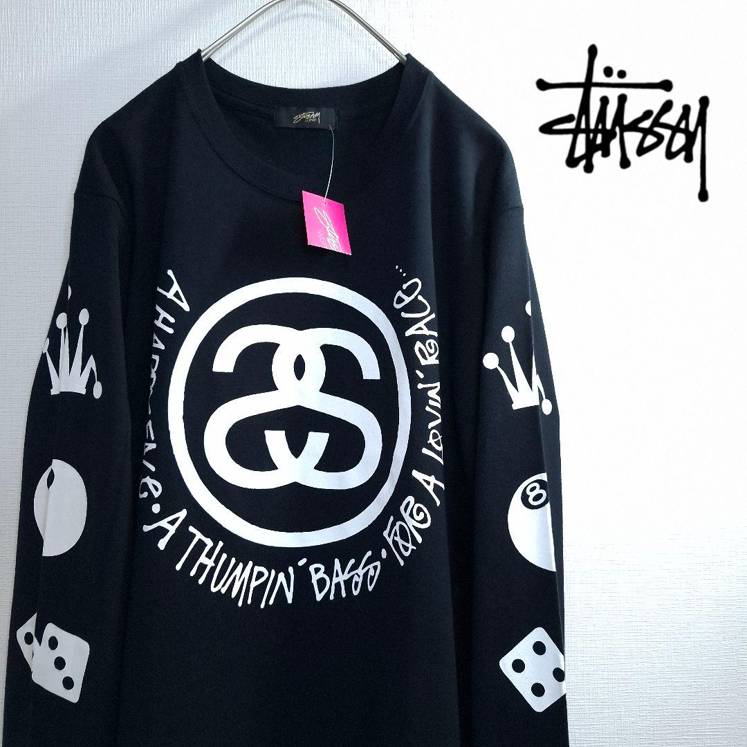 新品/タグ付】STUSSY ロンT シャネルロゴ クラウン 8ボール 黒 M