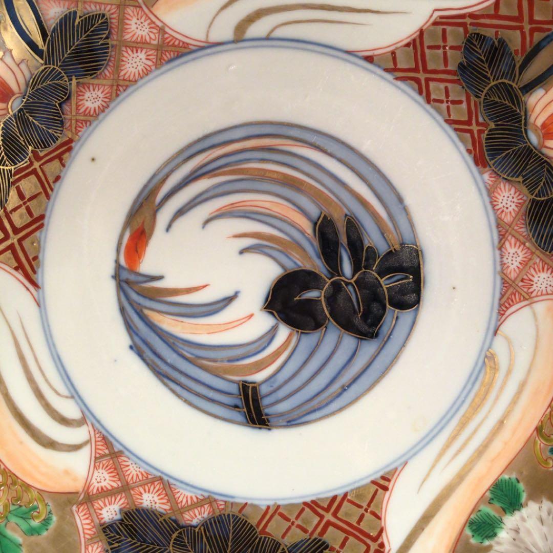 A539 古伊万里 金蘭手 見込菖蒲 窓絵流水菊紋様 大鉢 1客