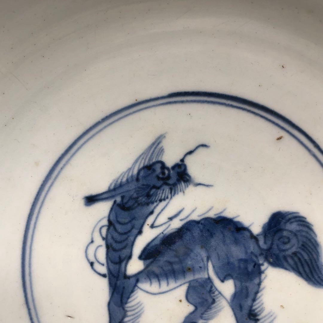 江戸時代古伊万里キリン麒麟染付け鉢ボウル21.5cm伊万里焼骨董品木箱