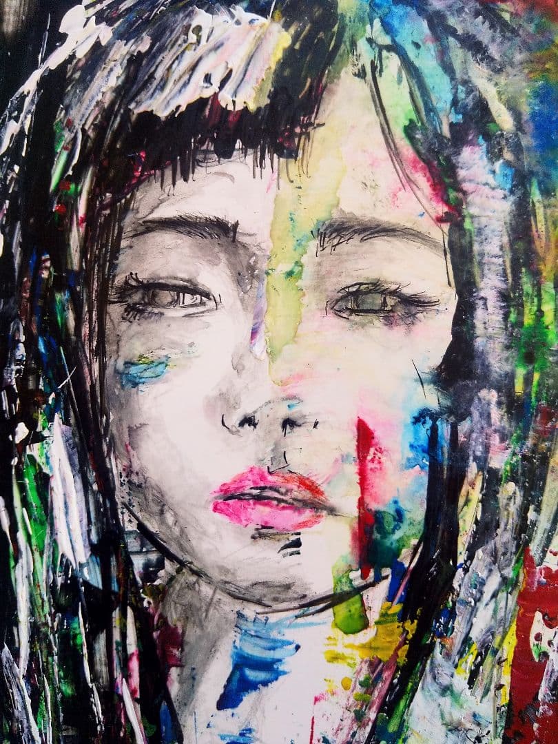 美人画 ポップアート 抽象画 人物画 アナログアート 手描き 水彩 混合