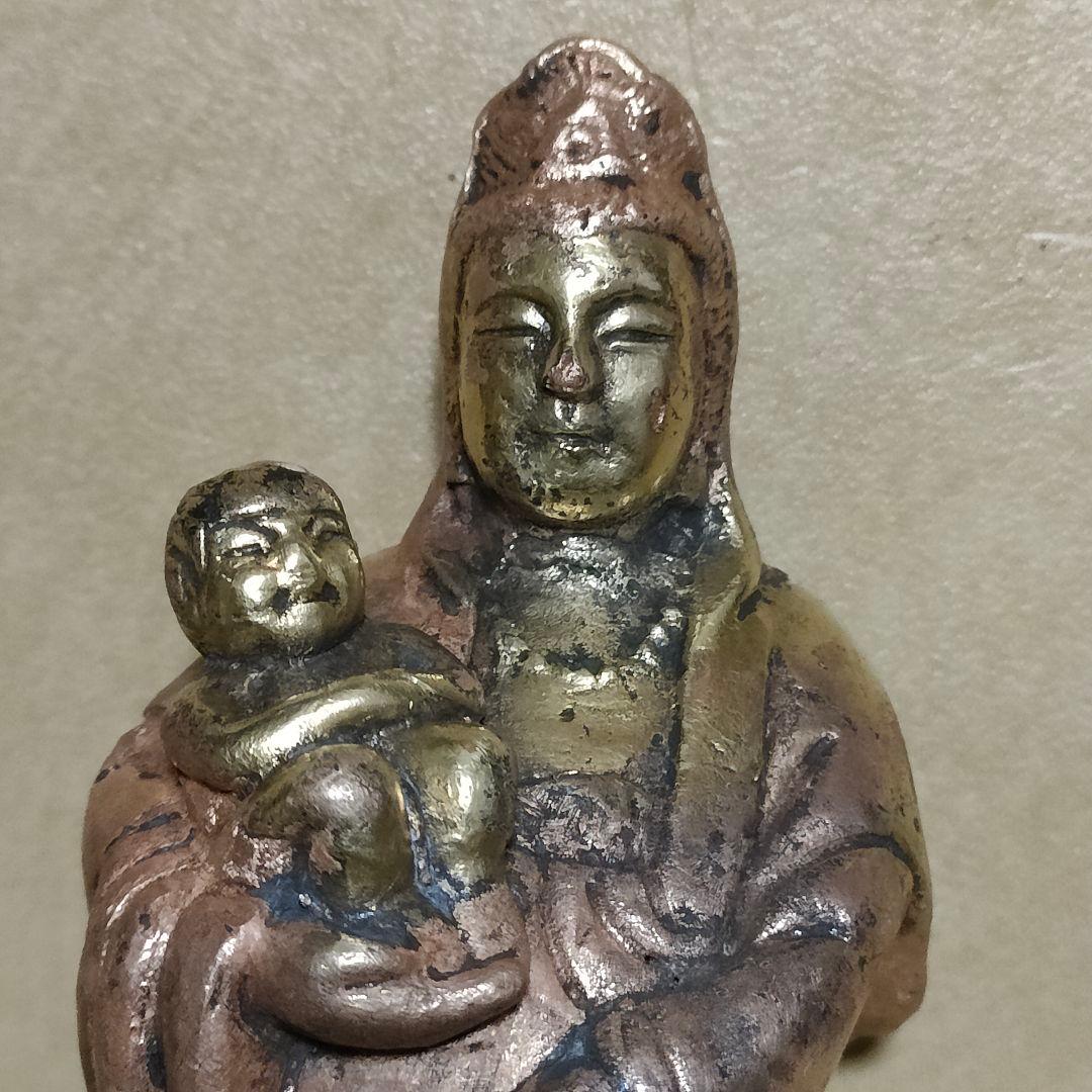 子供を抱いた観音様 慈母観音 時代物 骨董アンティーク マリア観音No