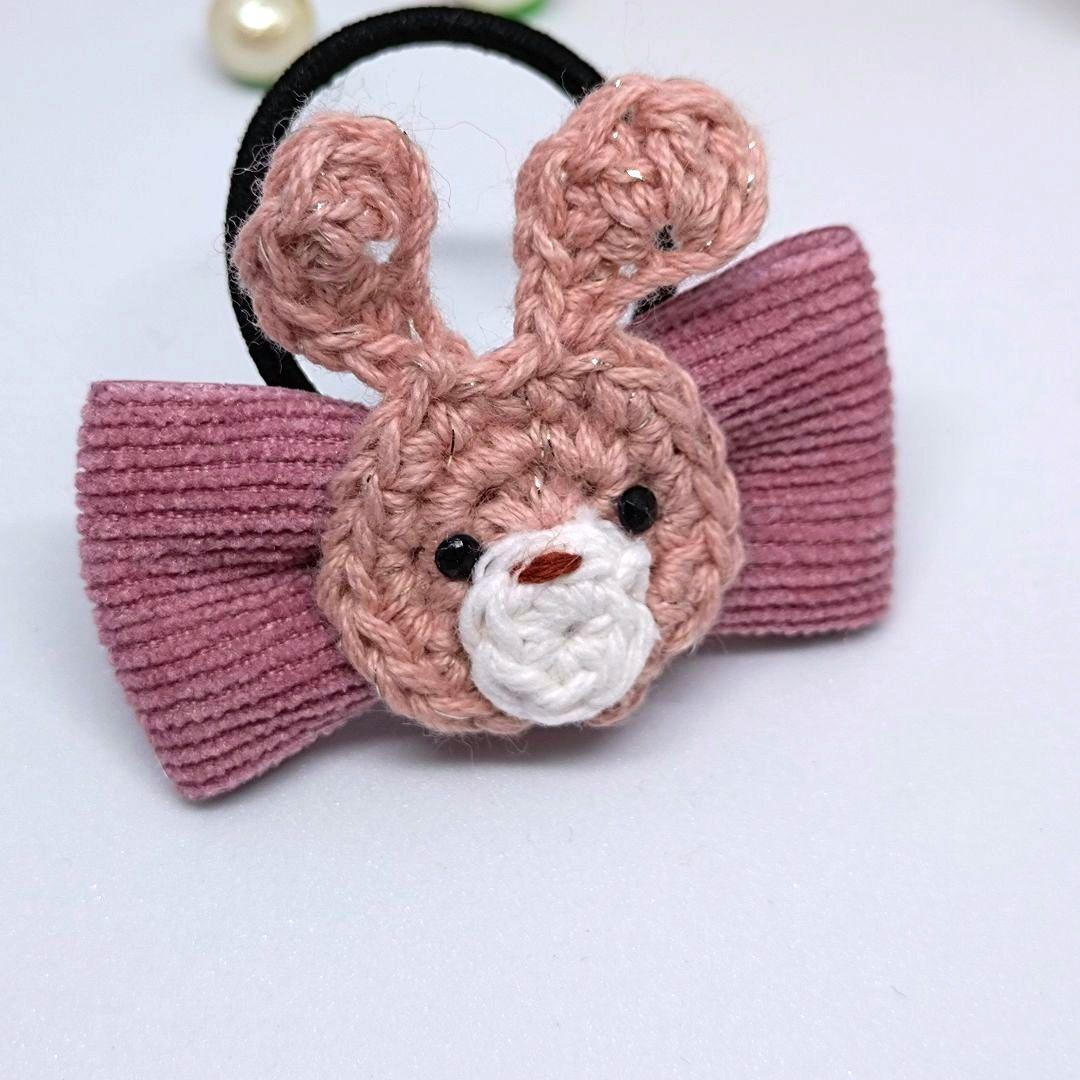 ハンドメイド キッズ リボンヘアゴム ✾うさぎ くすみピンク✾35