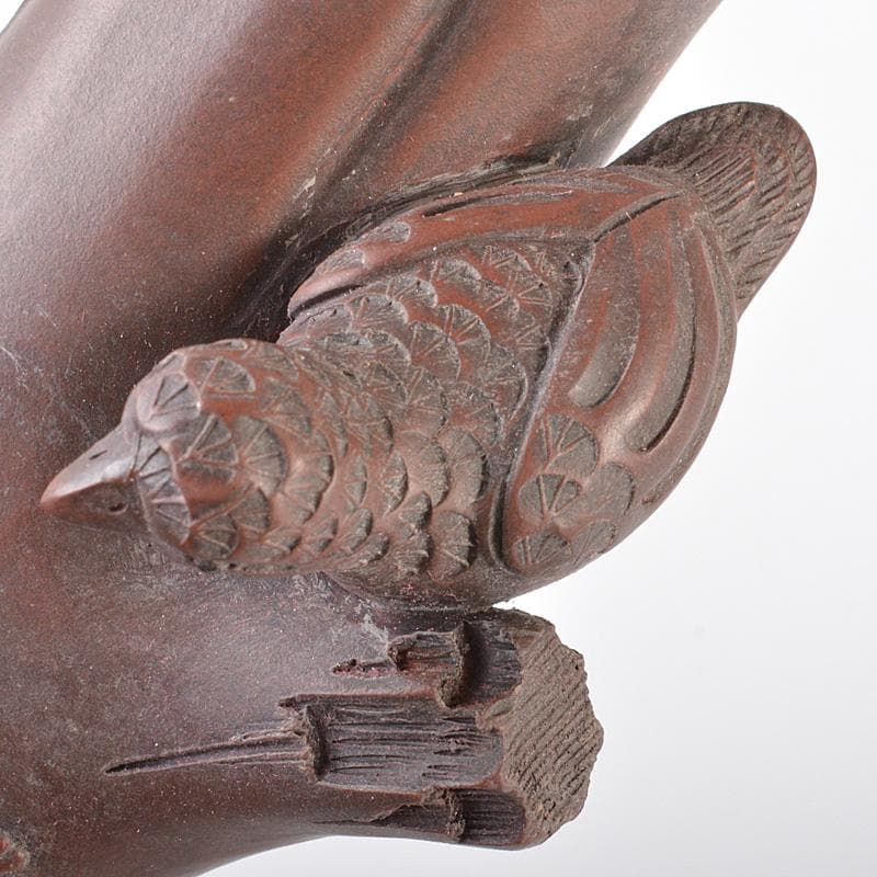 中国 紫砂 朱泥 梅に鳥彫 花瓶 在銘 V R6460 - メルカリ