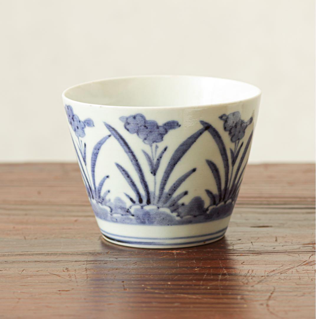 古伊万里 伊万里 江戸 中期 花文様 菖蒲 水仙 大きな!! 蕎麦猪口 染付