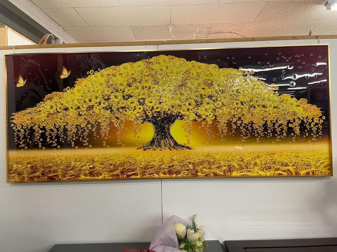 水晶絵 アートパネル 金の生る木 金運 クリスタル 立体 絵画 アート