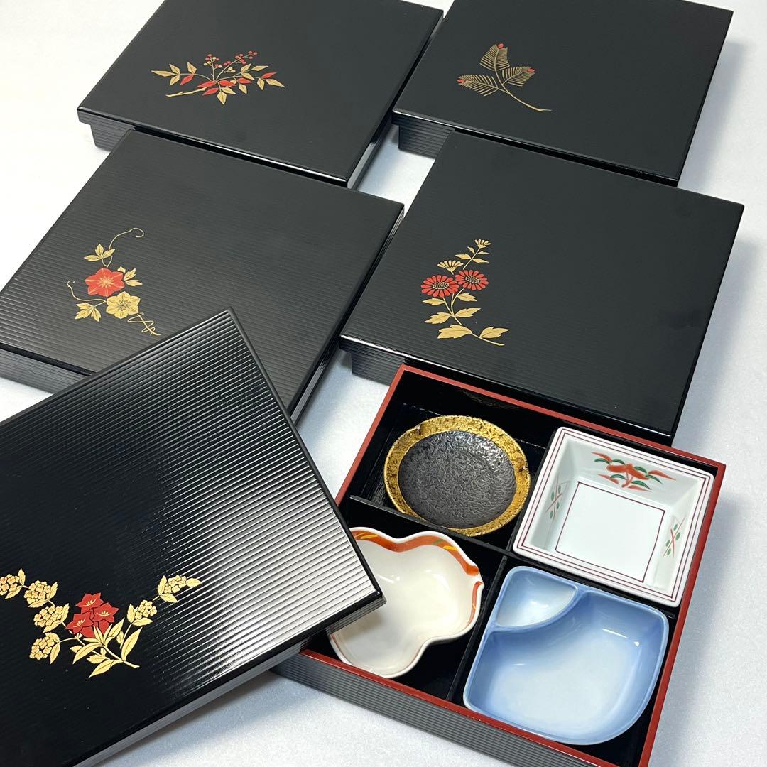 【松花堂】天然木　弁当箱　5客　仕切　小皿付　蓋付花柄5種 楽天市場】日本製 檜 松花堂弁当箱 22.5cm ミニ 蓋付き 四つ切り弁当