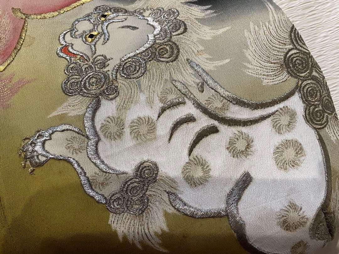 古布リメイクがま口バッグ 留袖 唐獅子 刺繍 - メルカリ