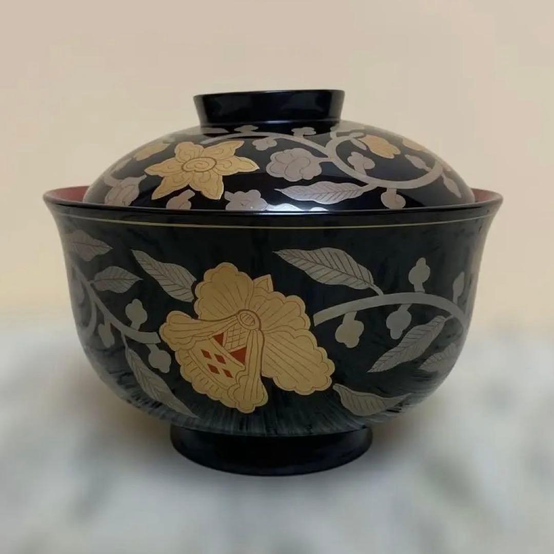 長寛字牡丹唐草 煮物椀 美品 京都老舗漆器 アソベ光石漆器店製 送料