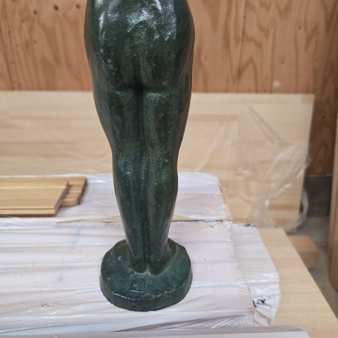 米治一作◇少女ブロンズ彫刻裸婦像【王冠】高41.5 /高岡銅器☆/鋳鉄造