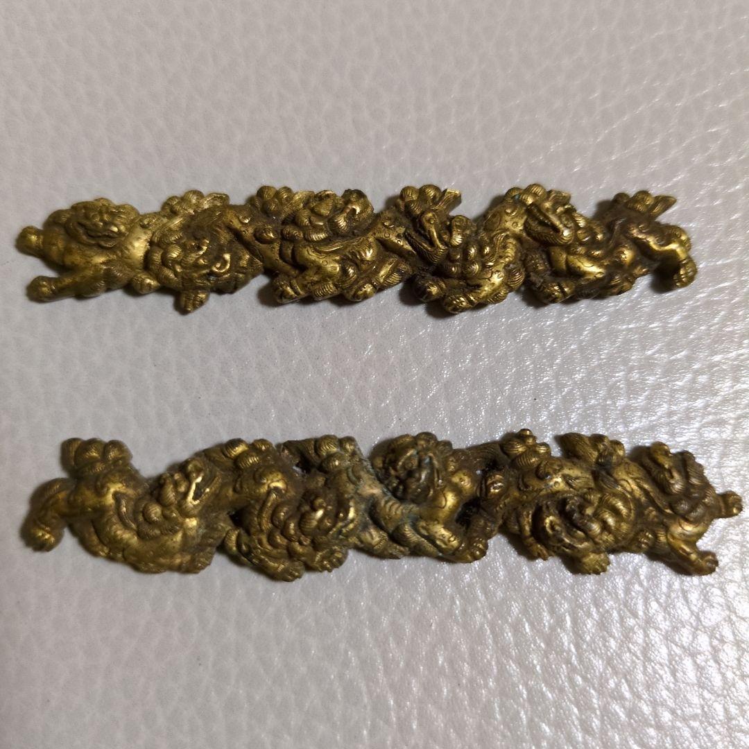 時代刀装具 無銘 金色絵 五疋獅子図目貫 目貫 武具 古金工 古