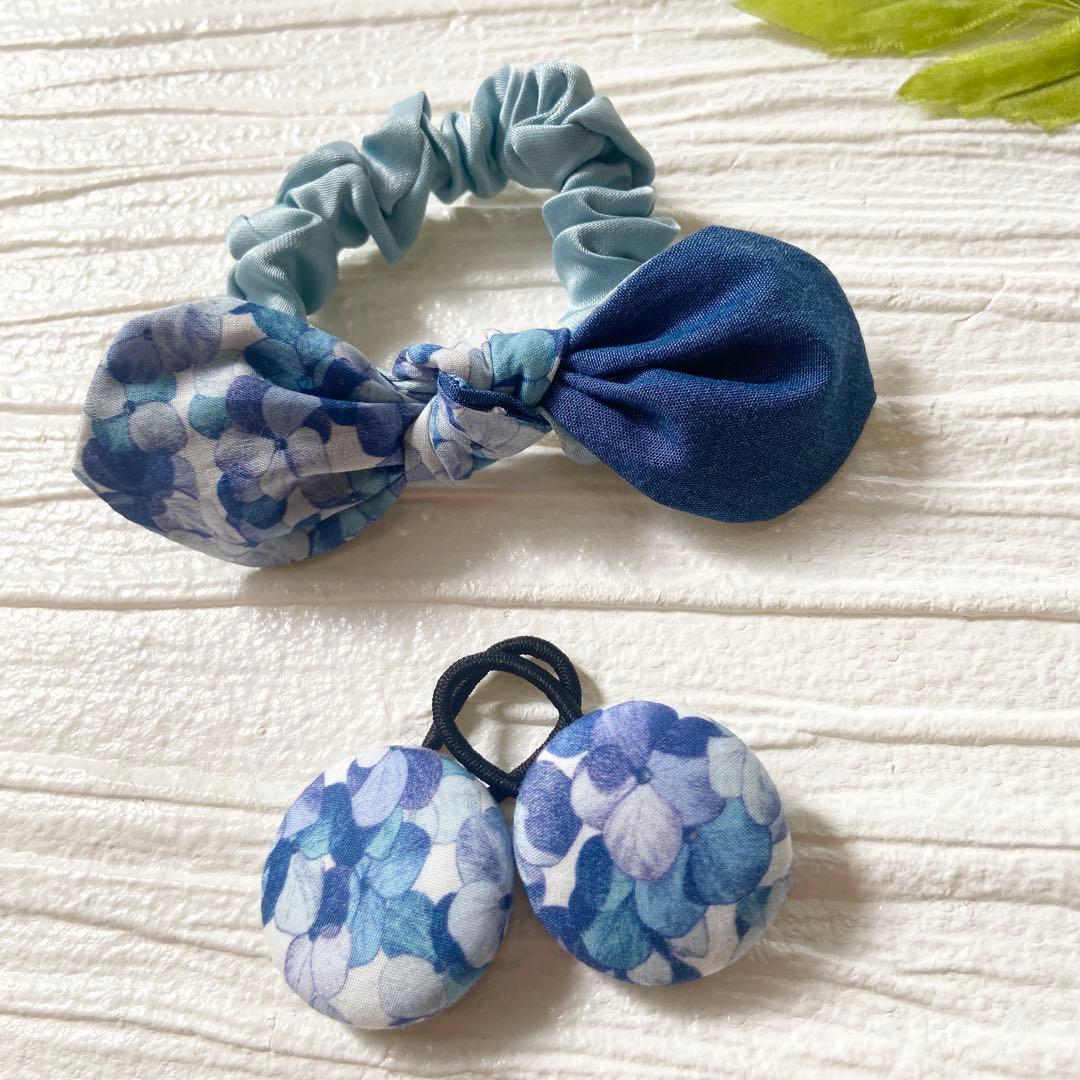 お買い得♡お揃い シュシュ付リバティ うさみみリボン くるみボタン 3