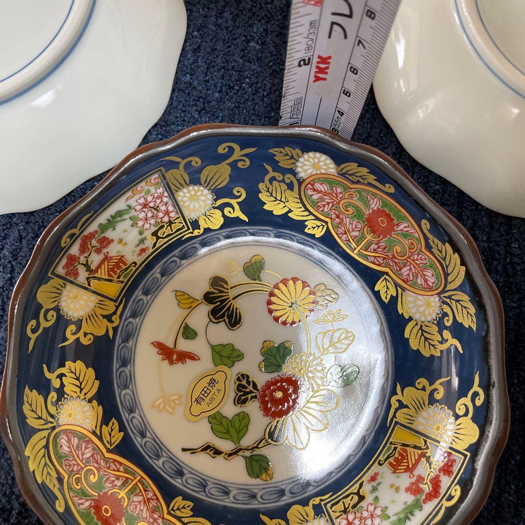 有田焼 古伊万里 青地花柄皿 5枚セット 直径約14cm 希少品 箱有り