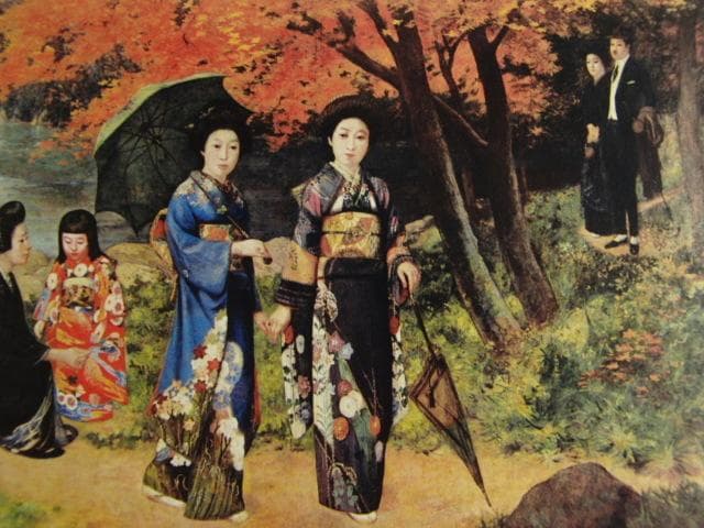 岡田三郎助、【紅葉狩】、新品高級額 額装付、年代物・希少画集画