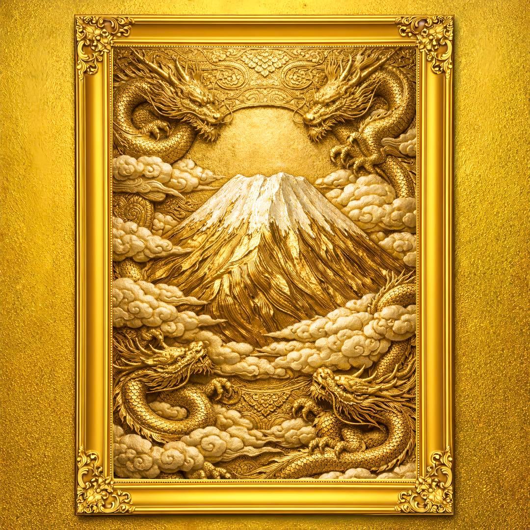 金龍富士山瑞煌 国宝級 傑作 金運 超高額当選 開運絵画 縁起もの 護符