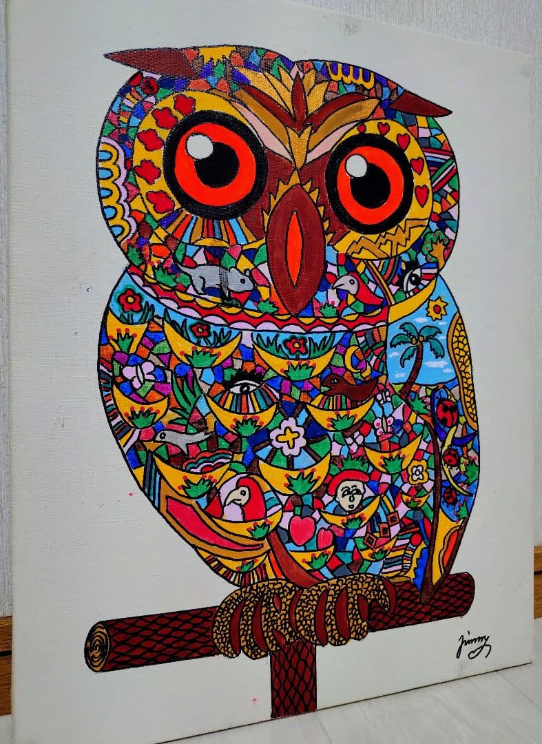 F6号】ジミー大西【森】手描き/表裏サイン有/油彩/アクリル/絵画/額縁