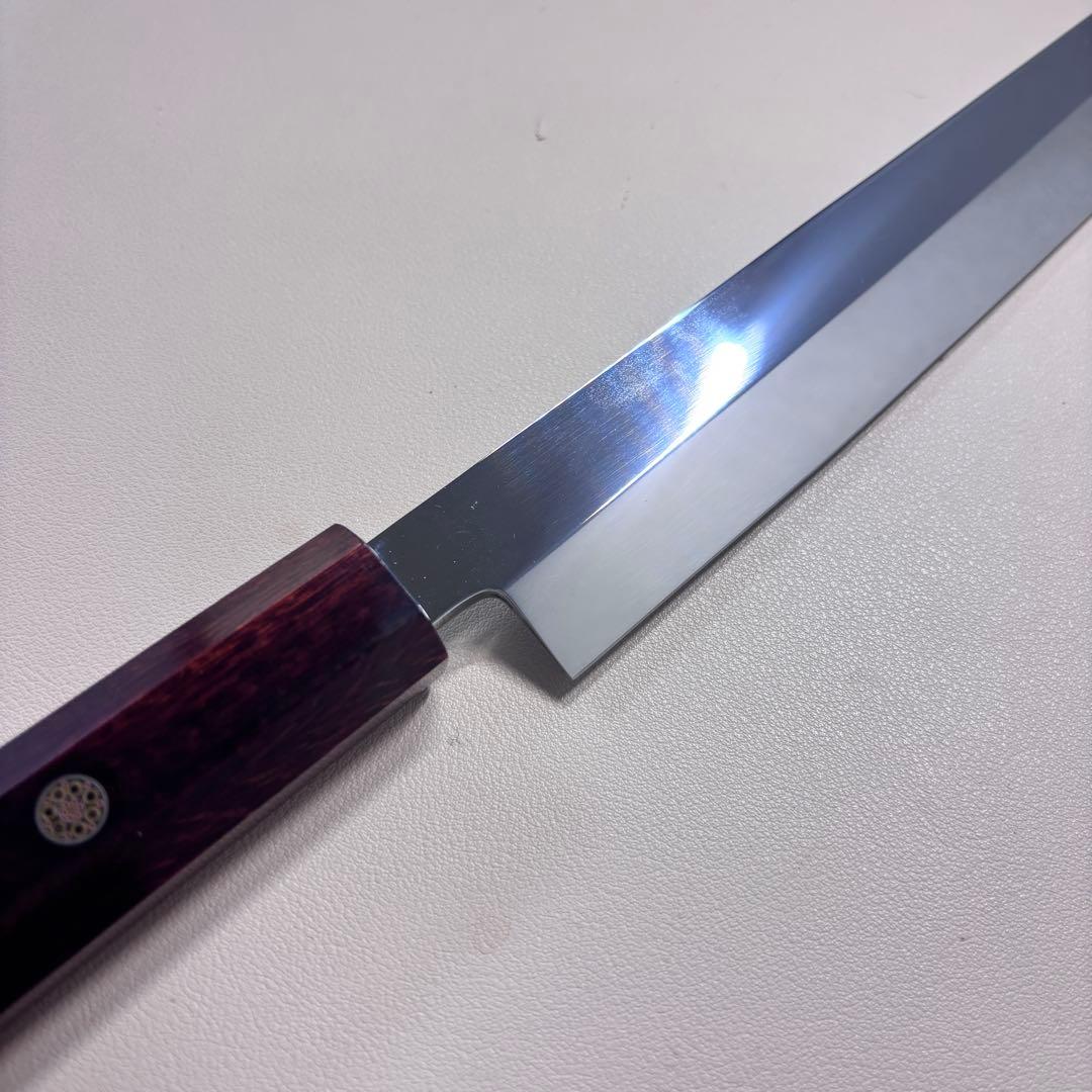 270mm 切付柳刃包丁 鏡面 紫檀八角柄 刺身包丁 「全鋼」'. - 調理器具価格