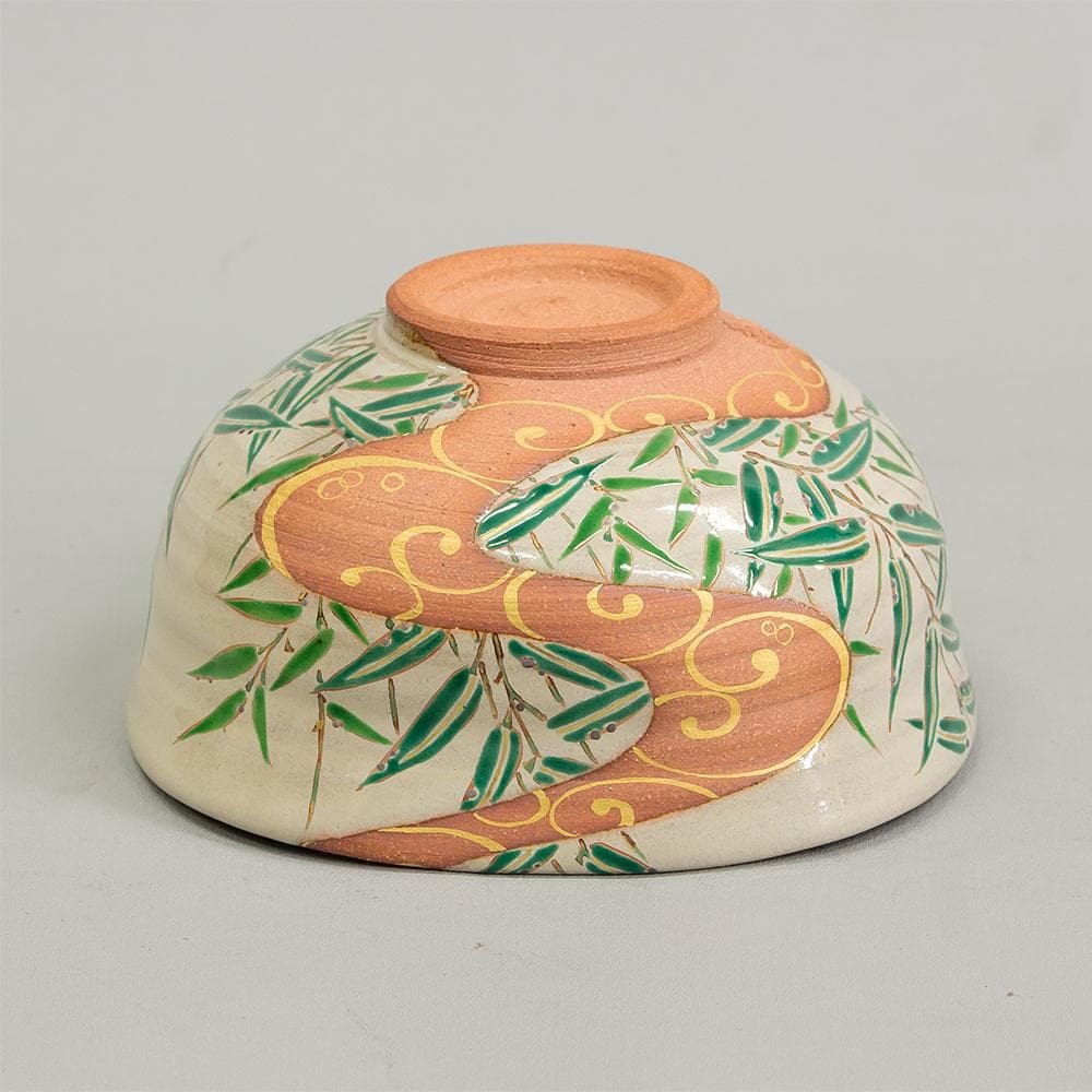 京焼 平安 中村秋峰 茶碗 光琳水露笹絵 美品 共箱 茶道具 抹茶碗 平