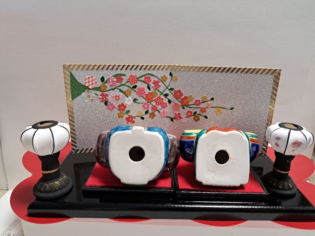 k-⑬九谷焼 ひな人形 3号 親王飾り 菊仙作 茶青海波 九谷焼 雛人形