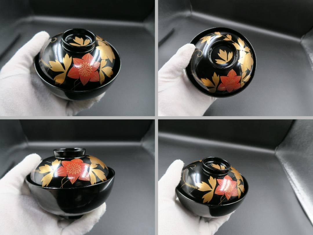 輪島塗】鉄仙蒔絵 吸物椀 黒塗 見返し蒔絵 五客揃 天然木 共箱 - メルカリ