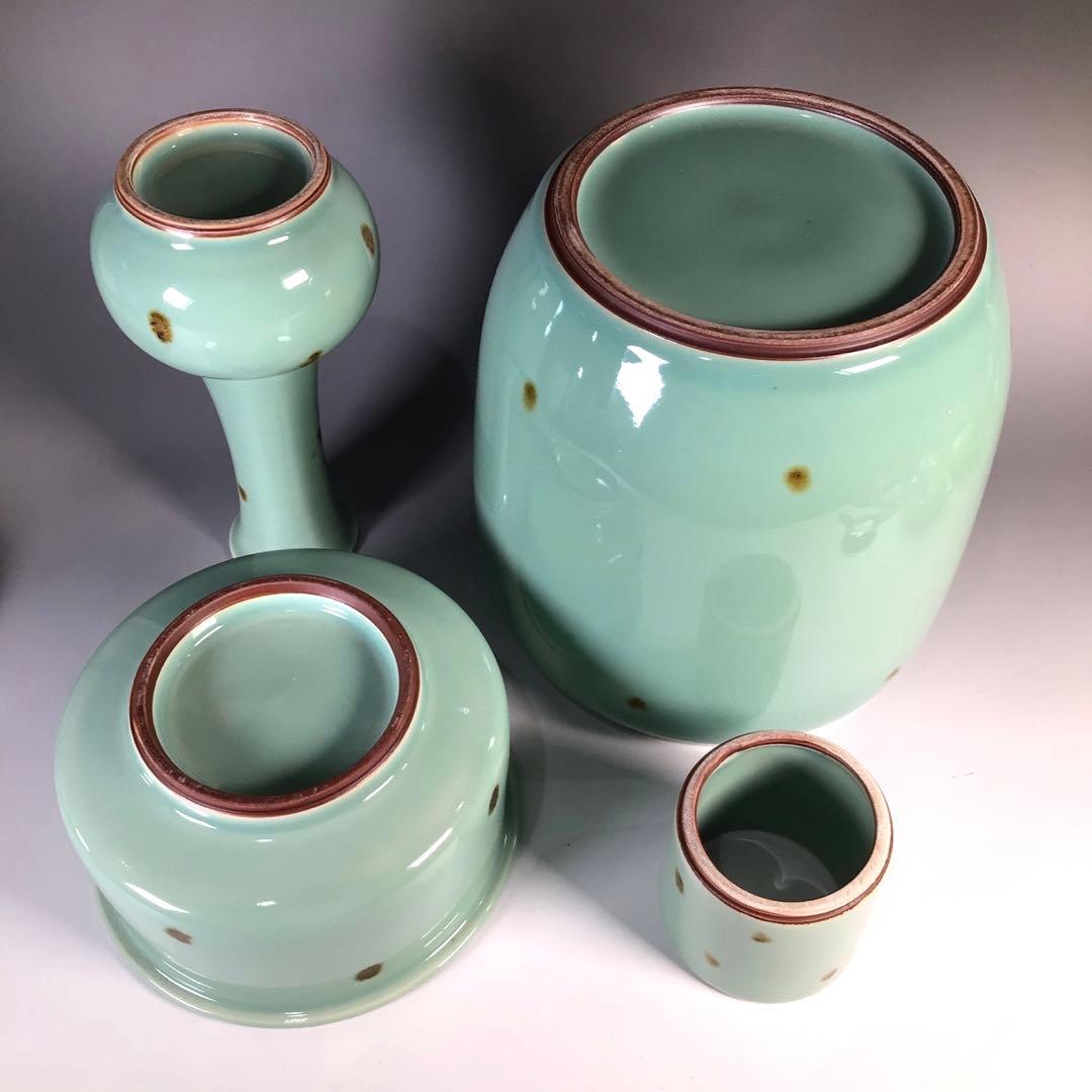 M146 皆具 『平安祥堂造』『飛青磁』『水指 建水 蓋置 杓立』 共箱