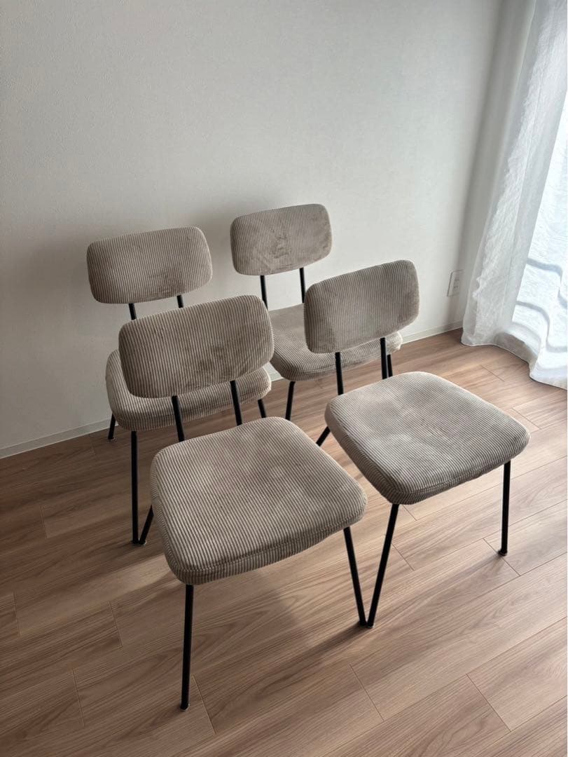 美品！！1脚RUMMY スチールチェア ダイニング チェア 椅子　ベージュ コーデュロイ×アイアンの素材感 RUMMY Steel Chair チェア ベージュ