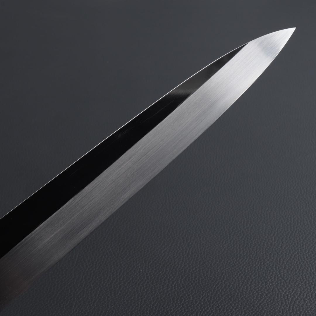 8611 世界一薄い 鏡面仕上げ 極薄柳刃包丁 尺 黒檀黒水牛角白三本巻