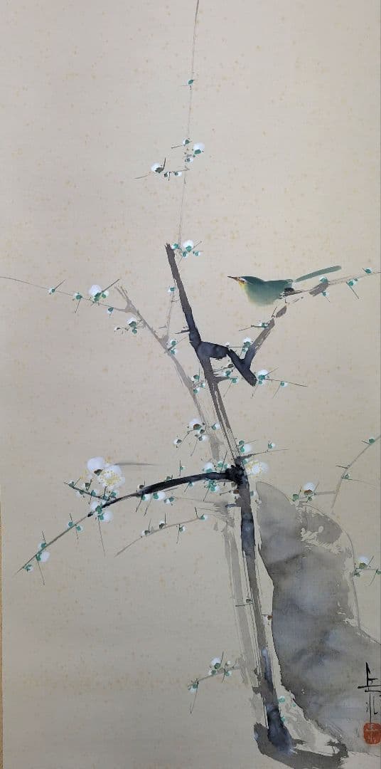 井手岳水 梅 梅に鶯 花鳥画 共箱 書画、骨董品、美術品 - メルカリ