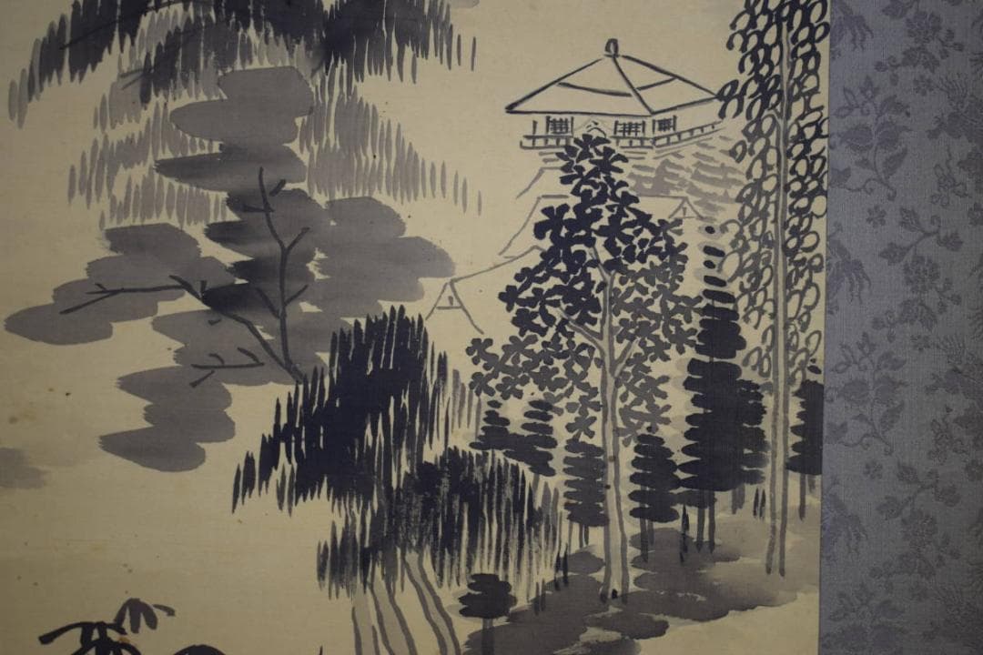 真作/堀井香坡/山水橋図/夏山煙雨/絹表装/布袋屋掛軸HI-385 - メルカリ