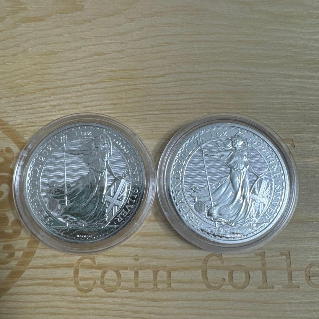 2021 イギリス　ブリタニア銀貨 1オンス (クリアーケース入り) 2枚セット AP219226