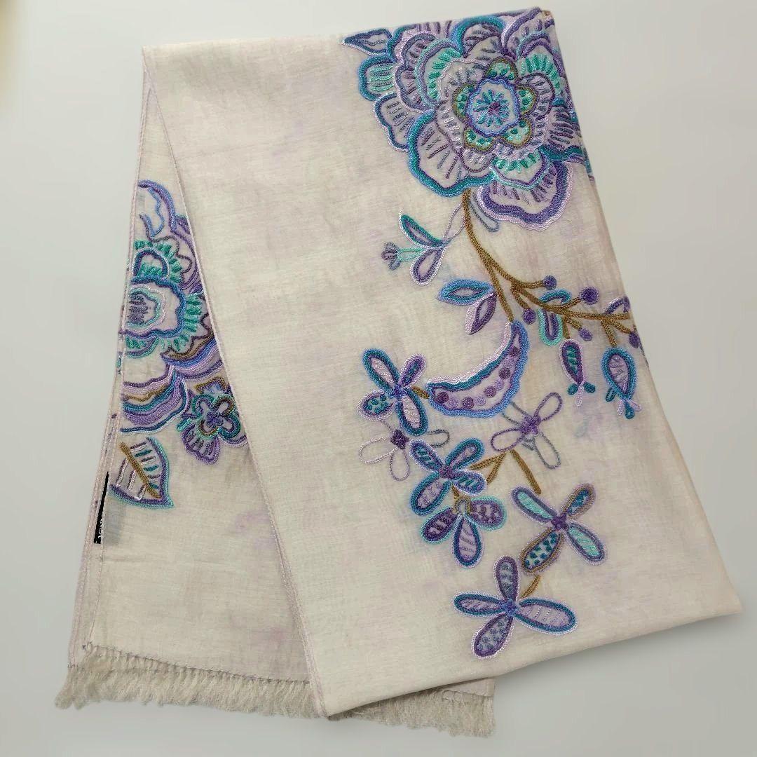 ターラブランカ ストール 花柄刺繍 フリンジ付 - メルカリ